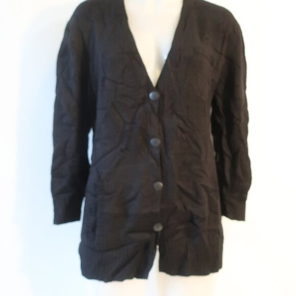 Womens Barbara Wells Black V-Neck Cardigan Sweater L - Picture 2 of 10